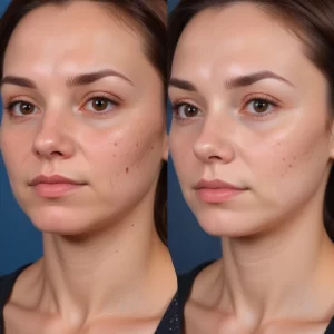 image of a woman before and after Halo Laser treatment